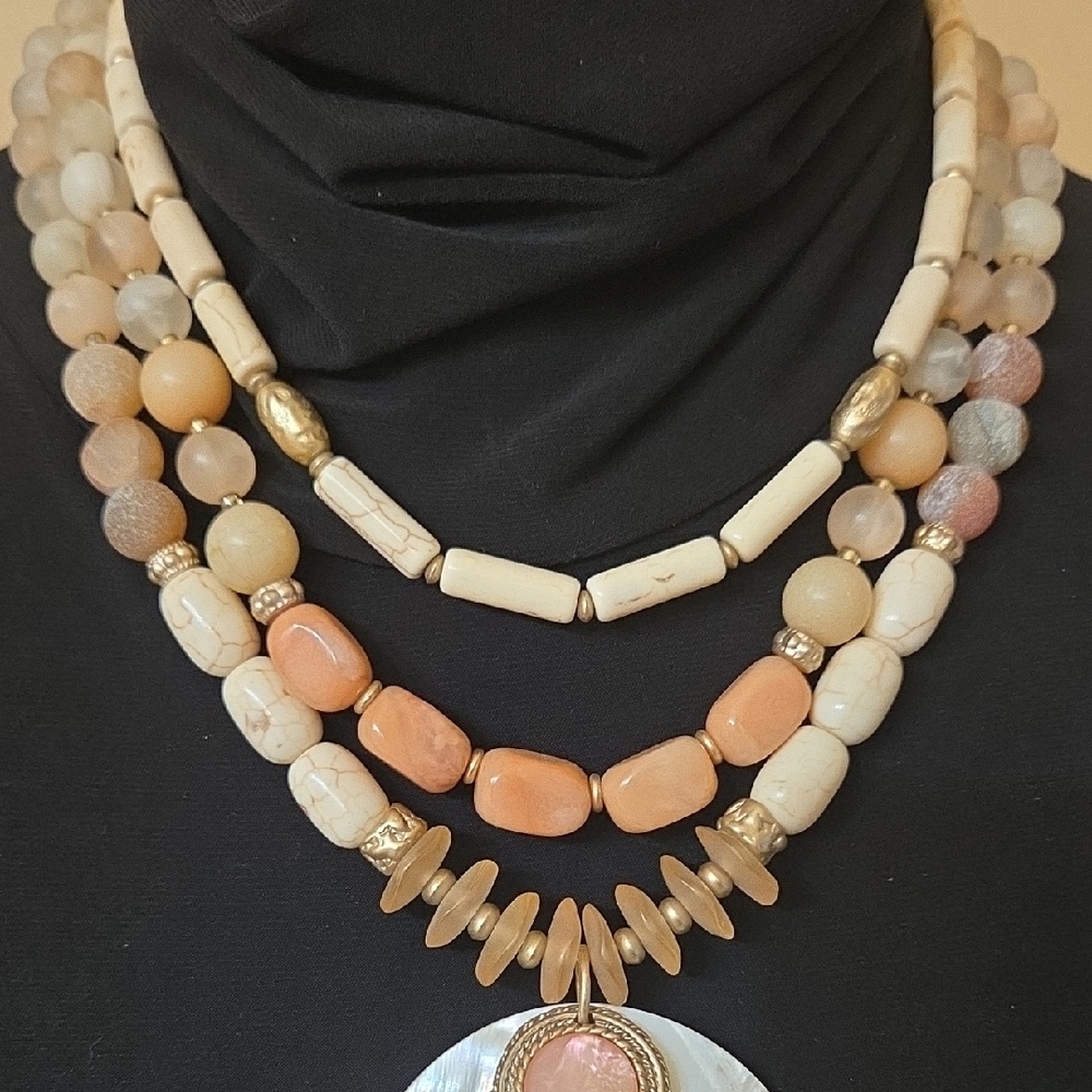 Chico's Multi-Layered Necklace with Shell Pendant - Picture 2 of 8